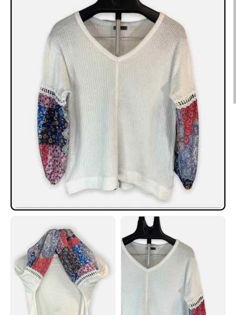 Miholl Black V-Neck Sweater with Multicolor Patchwork Sleeves - Medium